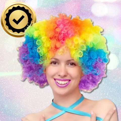 KOLOROWA PERUKA WŁOSY AFRO KARNAWAŁ PARTY FOTOBUDKA PANIEŃSKI URODZINY