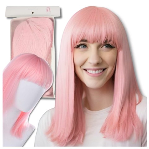 PERUKA WŁOSY DŁUGIE RÓŻOWA Z GRZYWKĄ KARNAWAŁ PARTY FOTOBUDKA PANIEŃSKI URODZINY