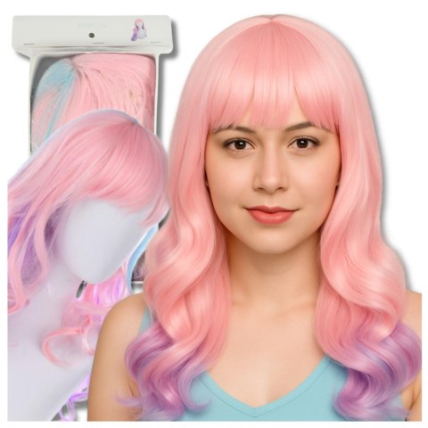 PERUKA WŁOSY DŁUGIE RÓŻOWO FIOLETOWA Z GRZYWKĄ KARNAWAŁ PARTY FOTOBUDKA PANIEŃSKI URODZINY