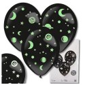 BALONY DMUCHANE LATEKSOWE CZARNE 3 SZT + NAKLEJKI GWIAZDKI FLUO NA URODZINY