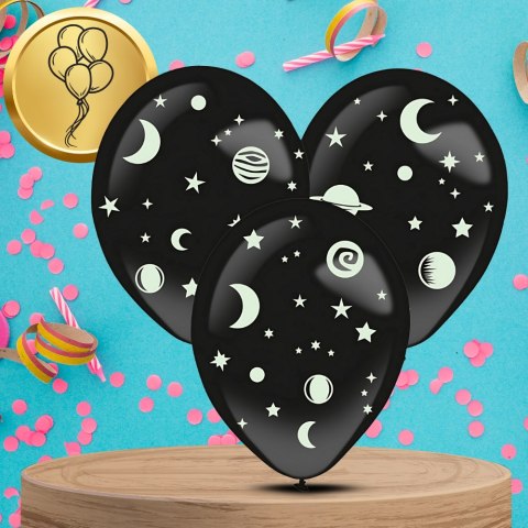 BALONY DMUCHANE LATEKSOWE CZARNE 3 SZT + NAKLEJKI GWIAZDKI FLUO NA URODZINY
