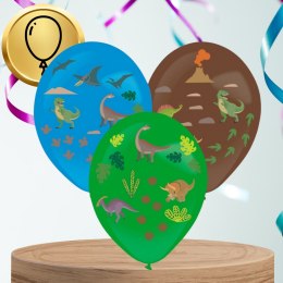 DUŻE BALONY KOLOROWE 3SZT + NAKLEJKI DINOZAURY 35 CM URODZINY