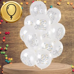 DUŻE BALONY TRANSPARENTNE BIAŁE 12 SZT 2 LATA ORIGAMI DRUGIE URODZINY