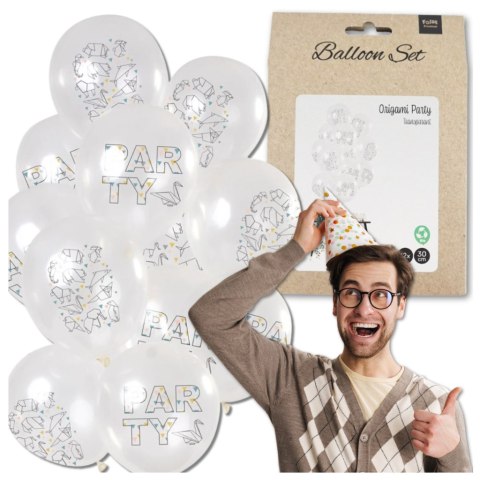 DUŻE BALONY TRANSPARENTNE BIAŁE 12 SZT PARTY ORIGAMI URODZINY