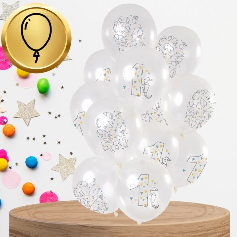 DUŻE BALONY TRANSPARENTNE BIAŁE 12 SZT ROCZEK ORIGAMI PIERWSZE URODZINY