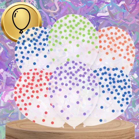 DUŻE BALONY TRANSPARENTNE PRZEŹROCZYSTE 6 SZT KROPKI KOLOROWE