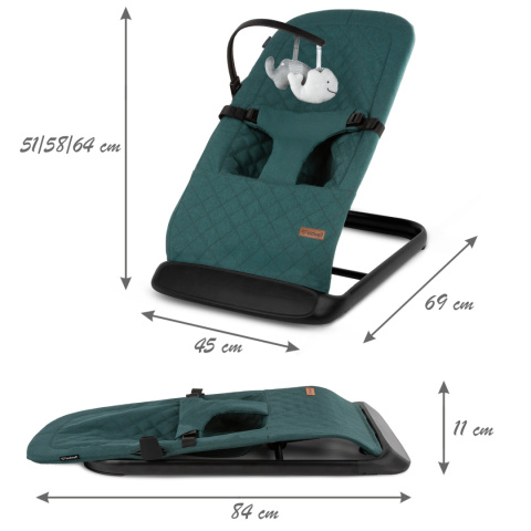 LARO Kidwell Bujaczek leżaczek + pałąk z zabawkami dla dzieci 0m+ do 9kg - Green/Black