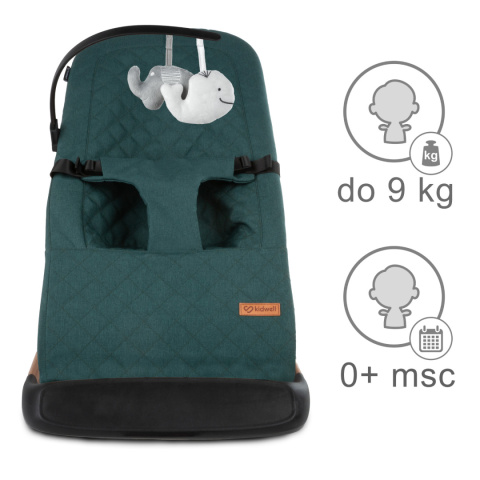 LARO Kidwell Bujaczek leżaczek + pałąk z zabawkami dla dzieci 0m+ do 9kg - Green/Wooden