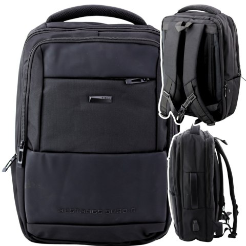 Plecak Miejski Biznesowy USB Pas Piersiowy Czarny 26L 45cm
