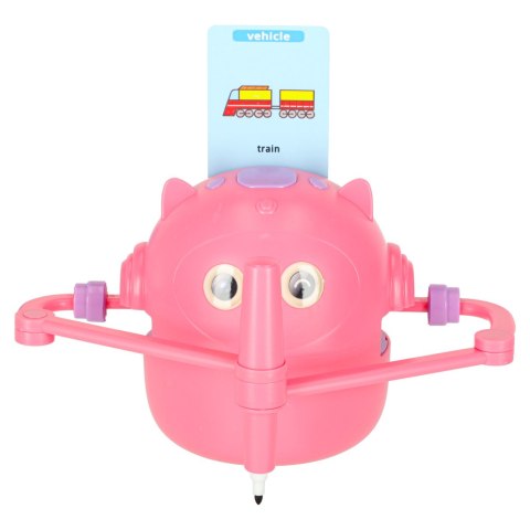 Robot edukacyjny interaktywny nauka rysowania pisania zestaw fiszki mazaki różowy