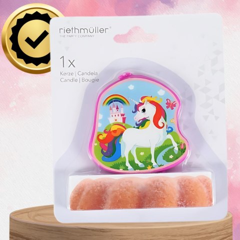 ŚWIECZKA URODZINOWA Z JEDNOROŻCEM KOLOROWA DEKORACJA TORTU DLA DZIECI