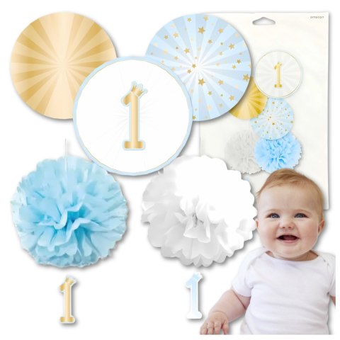 ZESTAW DEKORACJI NA ROCZEK 1 URODZINY DLA CHŁOPAC NIEBIESKI 5 SZT.