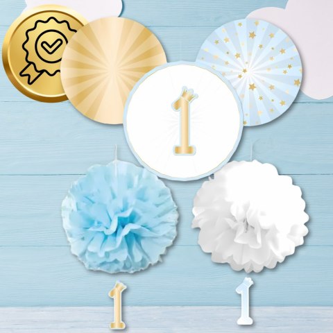 ZESTAW DEKORACJI NA ROCZEK 1 URODZINY DLA CHŁOPAC NIEBIESKI 5 SZT.