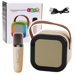 Zestaw Karaoke Głośnik Mikrofon Bezprzewodowy K12 RGB Bluetooth Beżowy