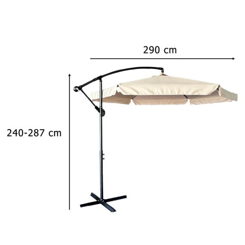 Parasol ogrodowy LUARO duży składany z wysięgnikiem 290cm beżowy
