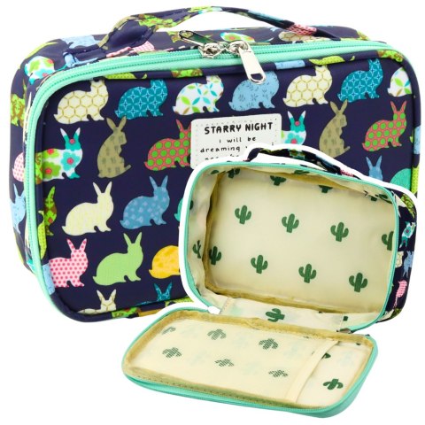 Piórnik Szkolny Organizer Kosmetyczka Dodatkowa Kieszonka Granatowy 22,5cm