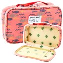 Piórnik Szkolny Organizer Kosmetyczka Dodatkowa Kieszonka Ryby Różowy 22,5cm