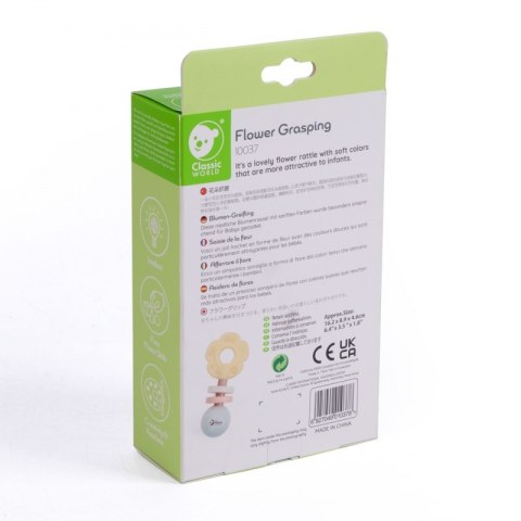 CLASSIC WORLD Drewniana Pastelowa Grzechotka Gryzak 2w1 Kwiatuszek 0+