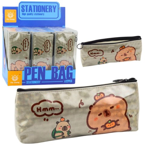 Piórnik Szkolny Przybornik Kapibara Szary Opalizujący 20 x 8,5 x 4 cm