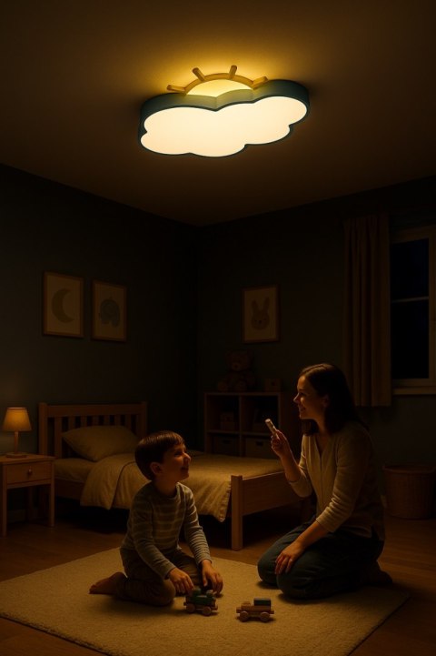 Lampa LED sufitowa plafon do pokoju dziecięcego ściemniana + pilot chmurka niebieska