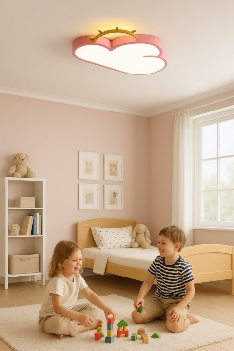 Lampa LED sufitowa plafon do pokoju dziecięcego ściemniana + pilot chmurka różowa