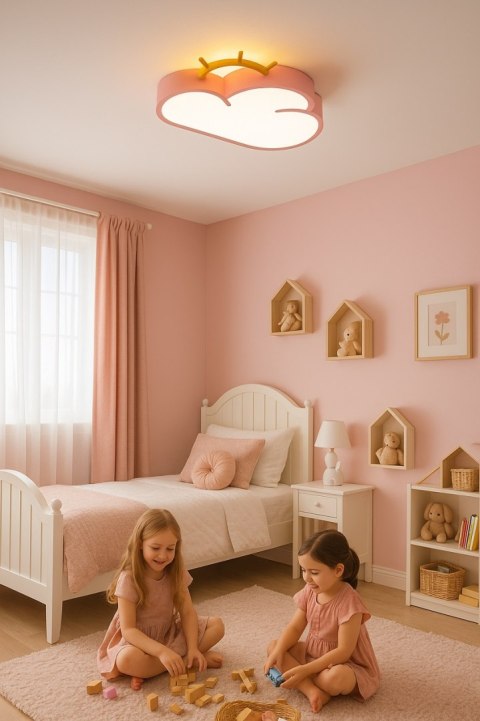 Lampa LED sufitowa plafon do pokoju dziecięcego ściemniana + pilot chmurka różowa