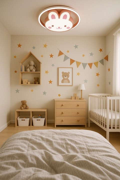 Lampa LED sufitowa plafon do pokoju dziecięcego ściemniana + pilot króliczek