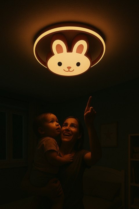 Lampa LED sufitowa plafon do pokoju dziecięcego ściemniana + pilot króliczek