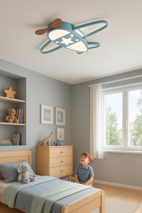 Lampa LED sufitowa plafon do pokoju dziecięcego ściemniana + pilot samolot
