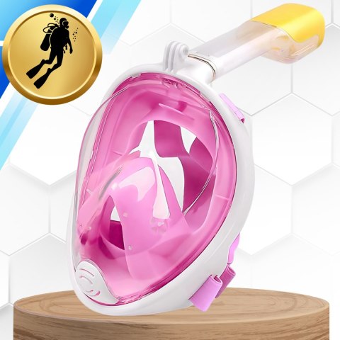 Maska do Nurkowania Pełnotwarzowa S/M Składana do Pływania Snorkelingu BIAŁO RÓŻOWA