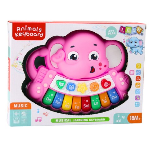 Pianinko Interaktywne Melodie Odgłosy Zwierząt Gama Słonik Różowy