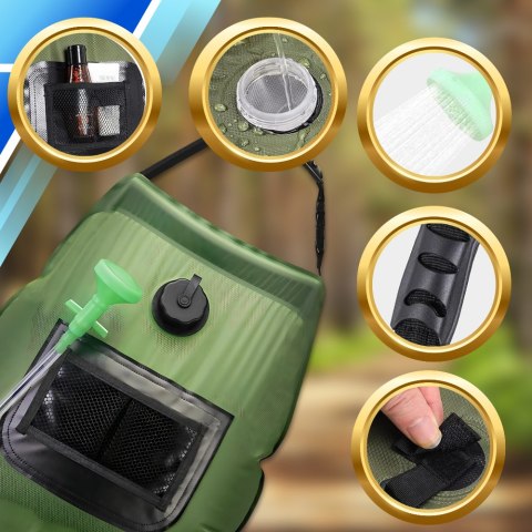 Prysznic turystyczny kempingowy solarny 20L przenośny zbiornik na wodę, biwakowy