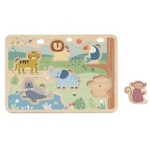 TOOKY TOY Drewniana Układanka Montessori Interaktywne Puzzle Dźwiękowe Dzikie Zwierzęta Safari