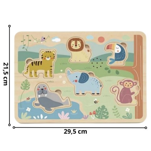 TOOKY TOY Drewniana Układanka Montessori Interaktywne Puzzle Dźwiękowe Dzikie Zwierzęta Safari