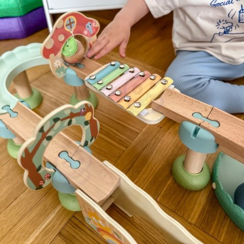 TOOKY TOY Drewniany Muzyczny Tor Kulkowy Kulodrom 44 el. Pastelowe