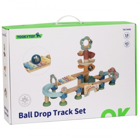 TOOKY TOY Drewniany Muzyczny Tor Kulkowy Kulodrom 44 el. Pastelowe