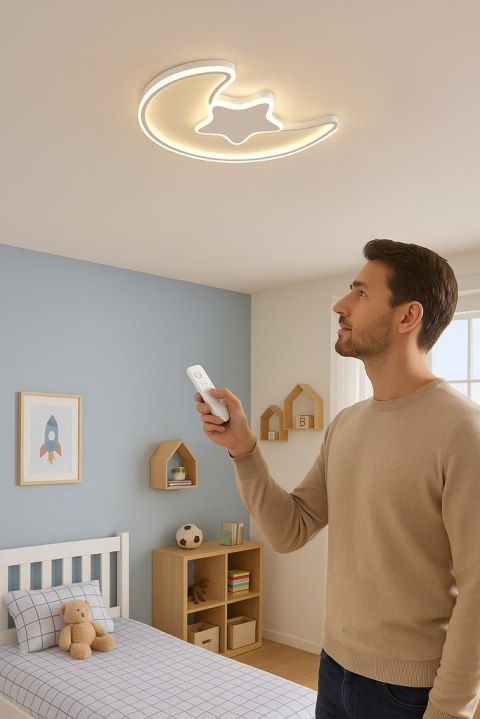 Lampa LED sufitowa plafon do pokoju dziecięcego ściemniana + pilot księżyc biała
