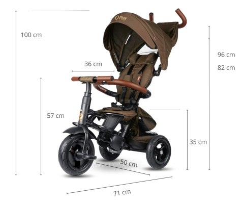 MILLY MALLY 6299 Qplay Rowerek Trójkołowy Rito Deluxe Rubber Brown