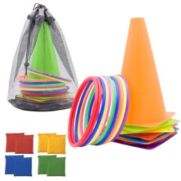 Zestaw Sportowy Do Gier Zręcznościowych Pachołki Obręcze Woreczki 29el