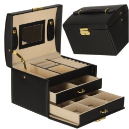 Szkatułka kuferek na biżuterię z szufladami czarna