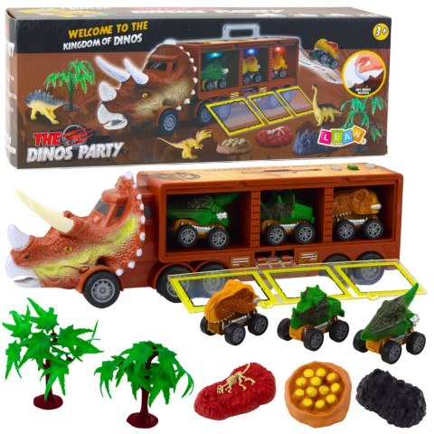 Ciężarówka Dinozaur Triceratops Autka Dinozaury Wyrzutnia Brązowy