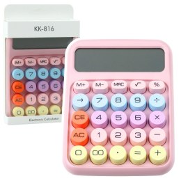 Kalkulator Szkolny Biurowy Na Baterie 12-Cyfrowy KK-816 Różowy