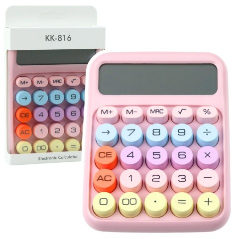 Kalkulator Szkolny Biurowy Na Baterie 12-Cyfrowy KK-816 Różowy