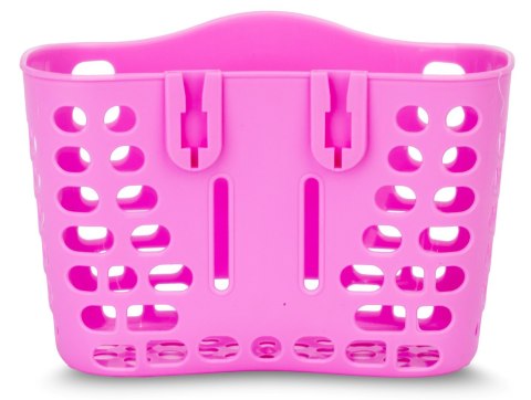 Koszyk plastikowy ażurowy rozm. 21.5 x 15 x 14.55 cm z uchwytami do mocowania na kierownicę do roweru 12-16 cali - różowy