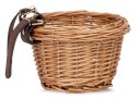 Koszyk z naturalnej plecionki rozm. 17 x 17x 13.5 cm z paskiem do mocowania na kierownicę do roweru 12-16 cali - jasny brąz