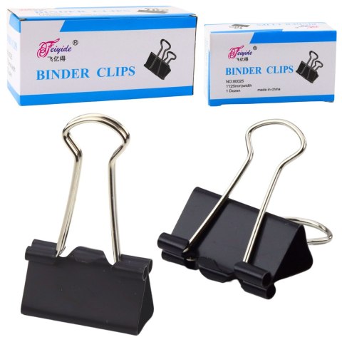 Zestaw Uniwersalne Klipsy Biurowe Stal Sprężynowa Czarne 25mm 12szt