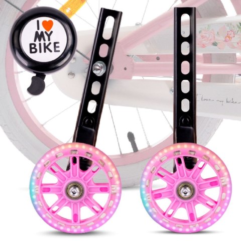 Zestaw kółka boczne diody LED podporowe z ramionami uniwersalne do roweru 12- 20 cali/regulowane 2szt + dzwonek + klucz montażow