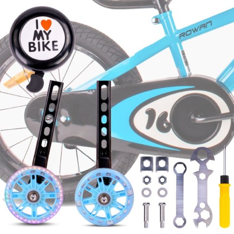 Zestaw kółka boczne diody LED podporowe z ramionami uniwersalne do roweru 12- 20 cali/regulowane 2szt + dzwonek + klucz montażow