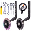 Zestaw kółka boczne diody LED podporowe z ramionami uniwersalne do roweru 12- 20 cali/regulowane 2szt + dzwonek + klucz montażow
