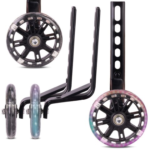 Zestaw kółka boczne diody LED podporowe z ramionami uniwersalne do roweru 12- 20 cali/regulowane 2szt + dzwonek + klucz montażow